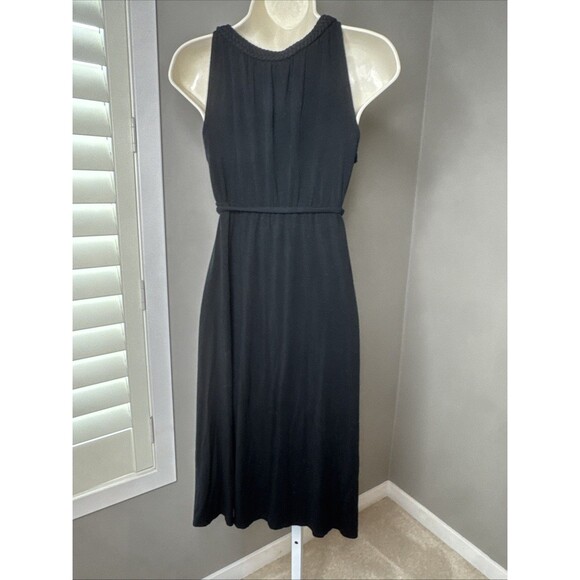 Liz Lange black maternity dress size large sleeveless V Neck Belted Braided Neck - Picture 5 of 8